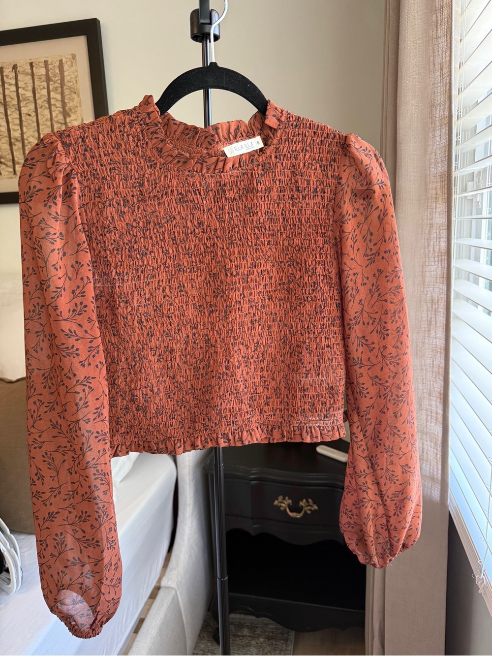 ILLA ILLA Rust Floral Smocked Long-Sleeve Blouse